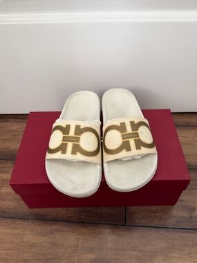 Salvatore Ferragamo White Slide Sandals